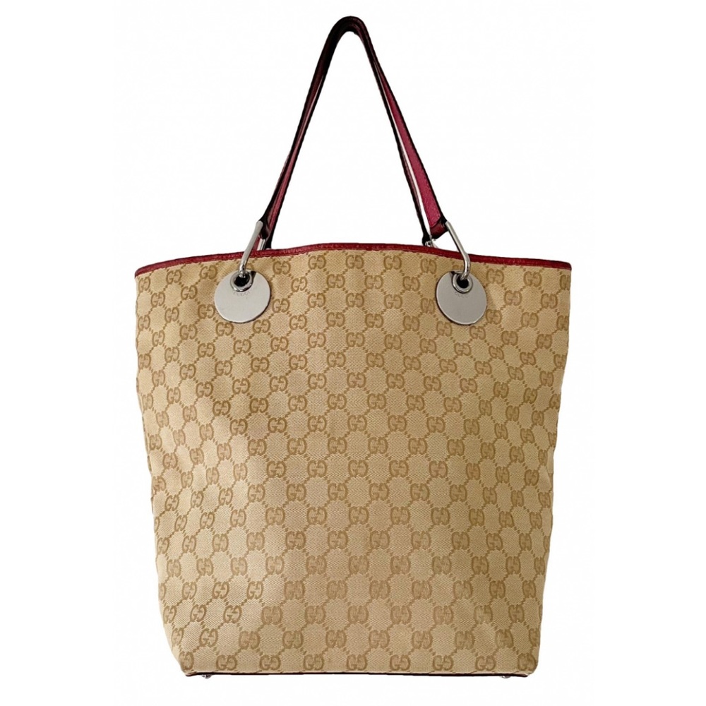 Gucci brown and beige monogram canvas burgundy leather eclipse tote bag